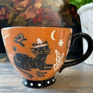 Potters Studio orange & black cat ceramic coffee mug new